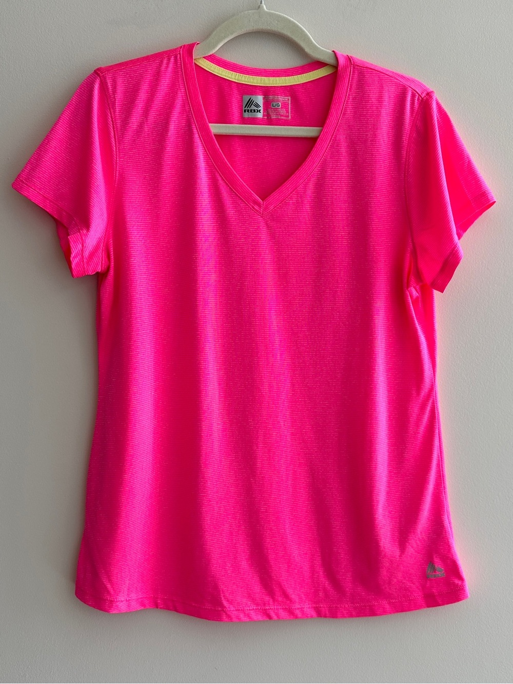 RBX Performance Neon Pink V-Neck Top, Workout T-Shirt, Size Large